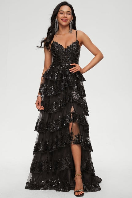 Robe De Bal Noire À Volants - gallery 2