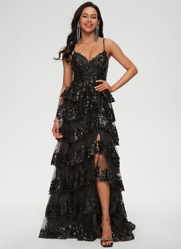 Robe De Bal Noire À Volants - gallery 2