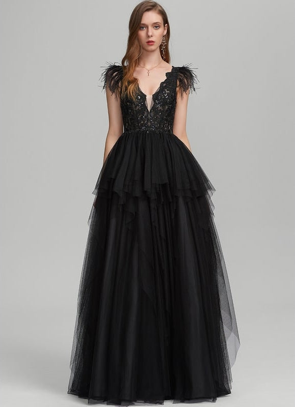 Robe De Bal Tulle Plumes