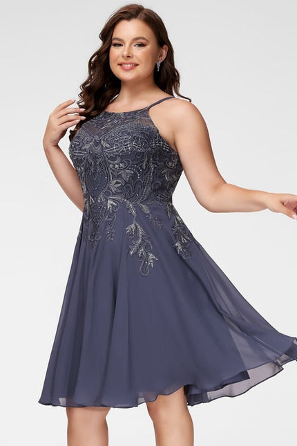 Robe De Bal Mousseline Marine - gallery 6