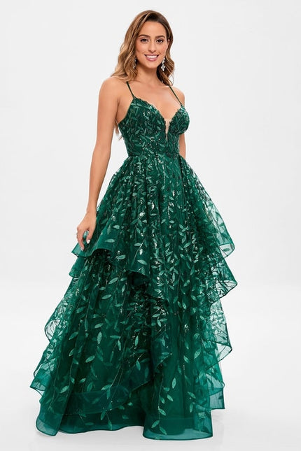 Robe De Bal Émeraude Superposée - gallery 6