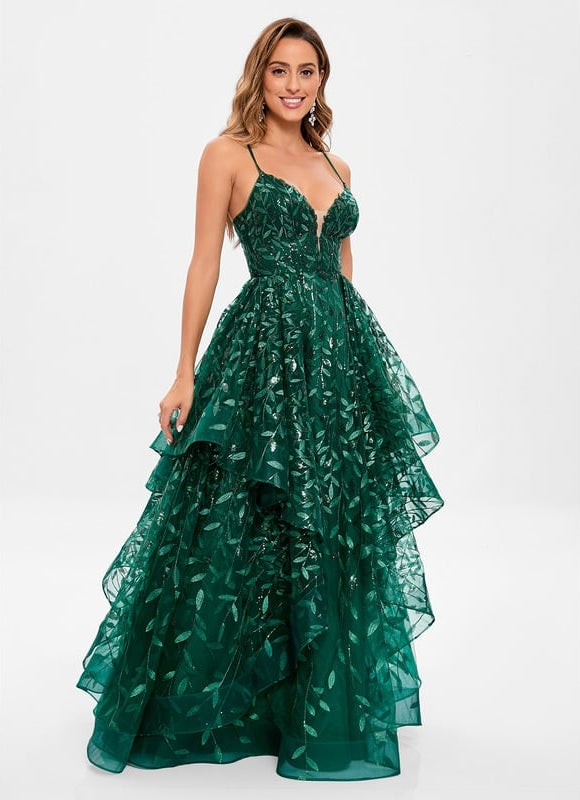 Robe De Bal Émeraude Superposée - gallery 6