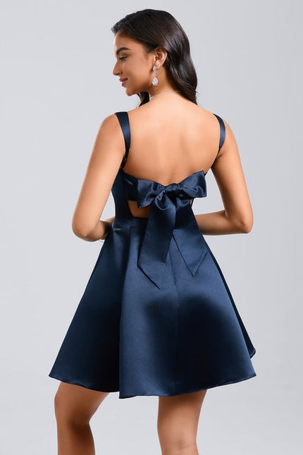 Robe De Bal Satin Marine Élégante - gallery 6