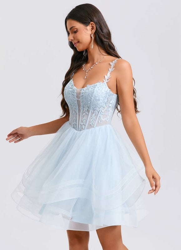Robe De Bal Tulle Bleue Délicate - gallery 5