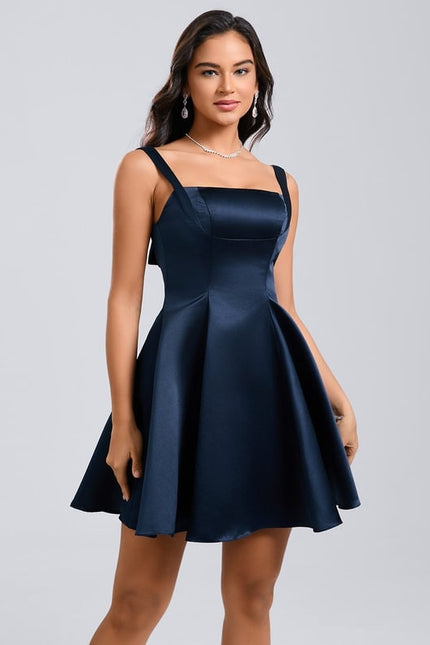 Robe De Bal Satin Marine Élégante - gallery 4