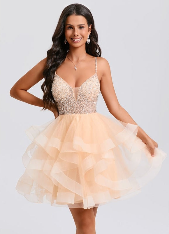 Robe De Bal Tulle Pailletée Saumon