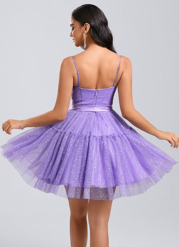 Robe De Bal Tulle Scintillante Violette - gallery 4