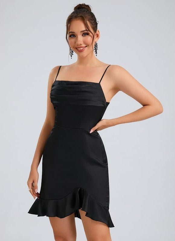 Robe De Bal Satinée Noire Volante - gallery 5