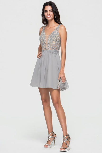 Robe De Bal Courte Argentée - gallery 3