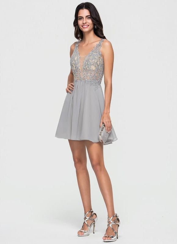 Robe De Bal Courte Argentée - gallery 3