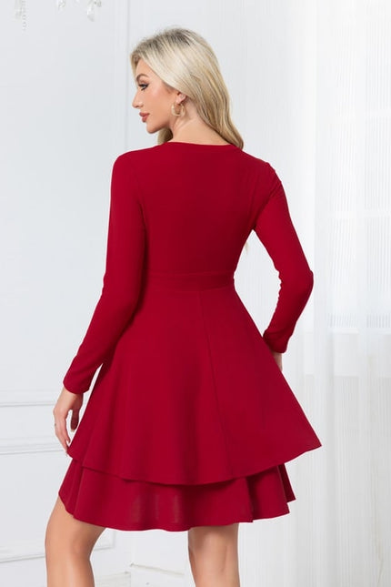 Robe De Bal Rouge À Manches Longues - gallery 2