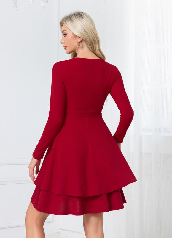 Robe De Bal Rouge À Manches Longues - gallery 2