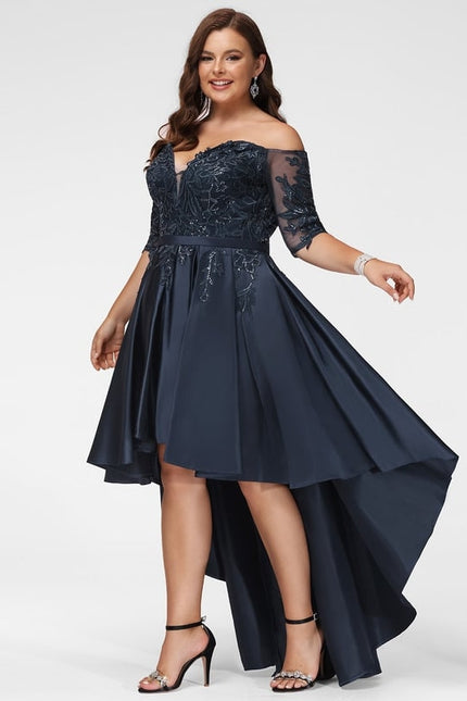 Robe De Bal Satin Noir Élégant - gallery 6