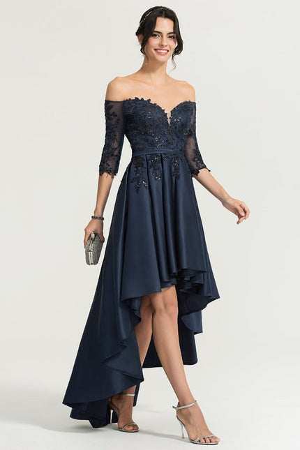 Robe De Bal Satin Noir Élégant - gallery 1