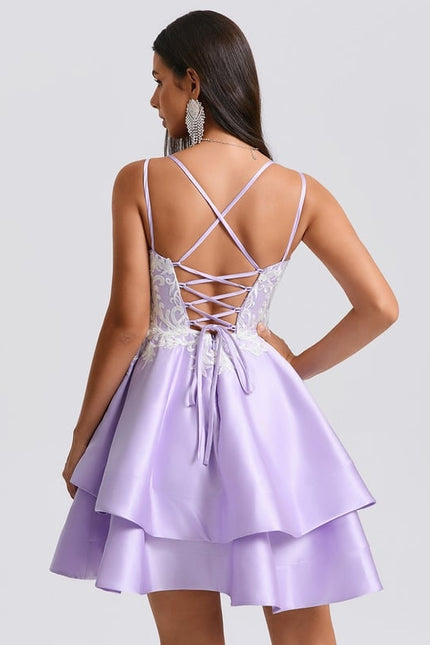 Robe De Bal Lilas À Appliques - gallery 1