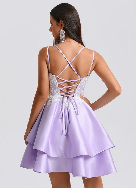 Robe De Bal Lilas À Appliques - gallery 1