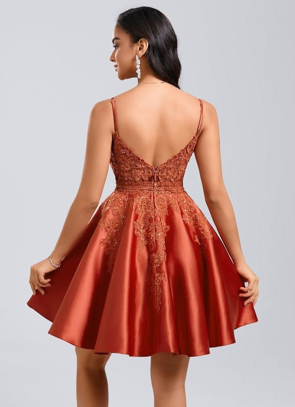 Robe De Bal Satin Rouille - gallery 4