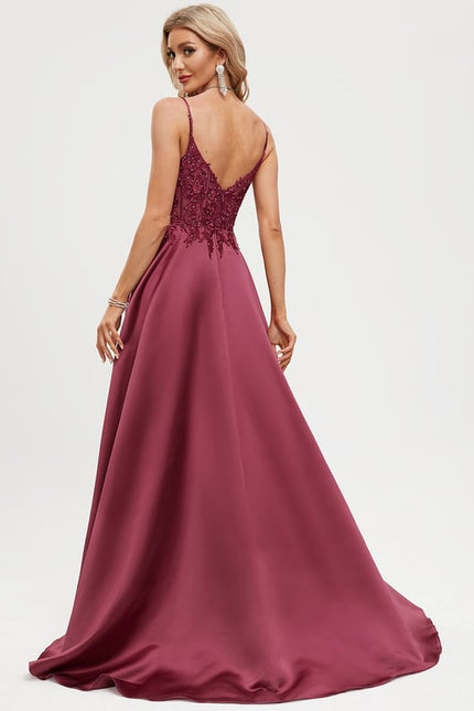 Robe De Bal Satinée Grenat - gallery 6