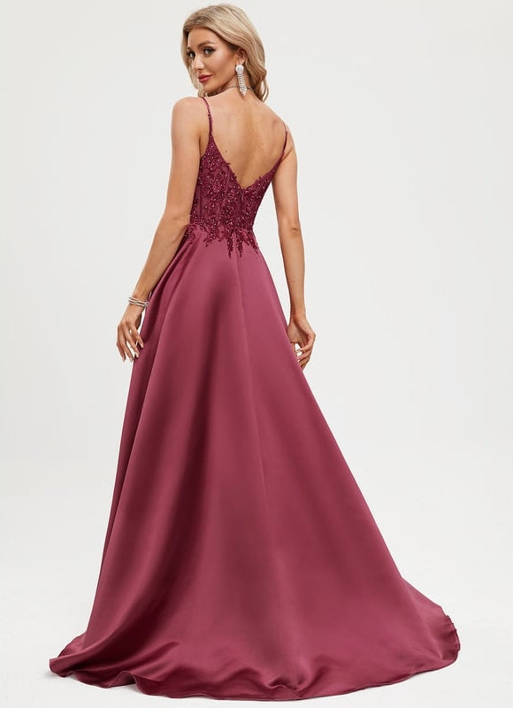 Robe De Bal Satinée Grenat - gallery 6