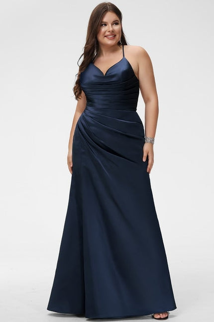 Robe De Bal Satin Bleu Marine - gallery 5