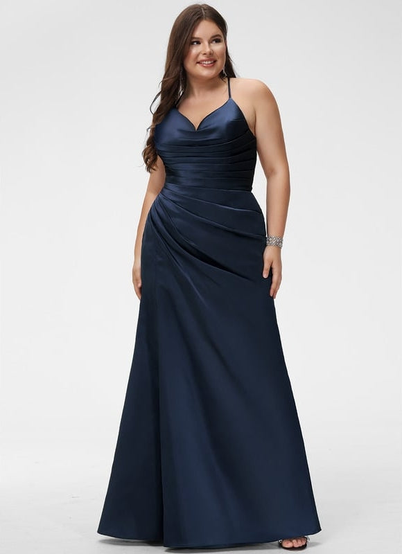 Robe De Bal Satin Bleu Marine - gallery 5