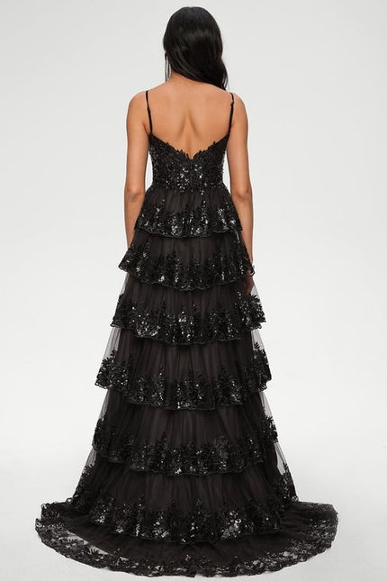 Robe De Bal Noire À Volants - gallery 4