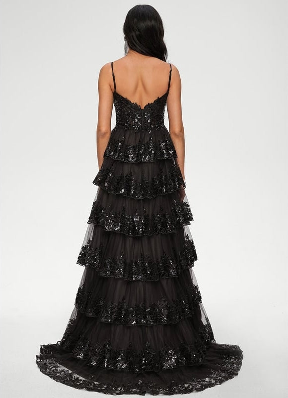 Robe De Bal Noire À Volants - gallery 4