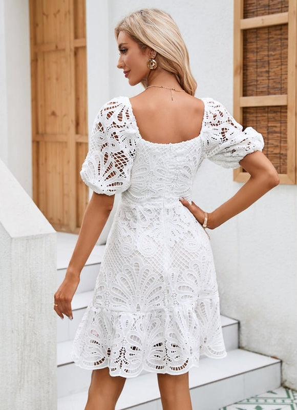 Robe De Bal Blanche À Volants - gallery 5
