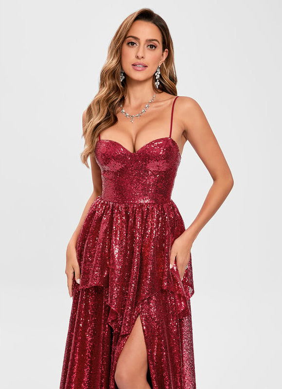 Robe De Bal Pailletée Bordeaux - gallery 4
