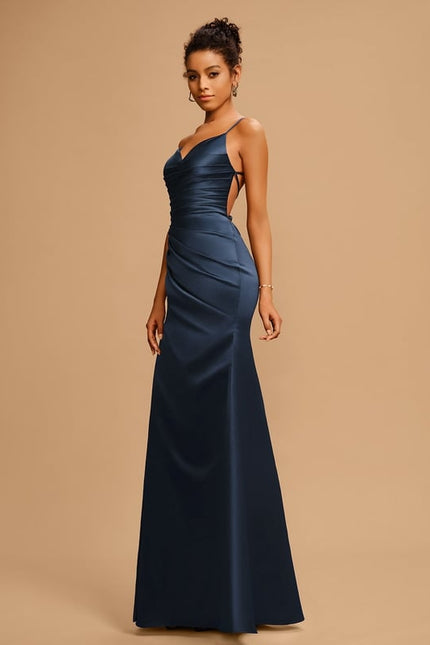 Robe De Bal Satin Bleu Marine - gallery 3