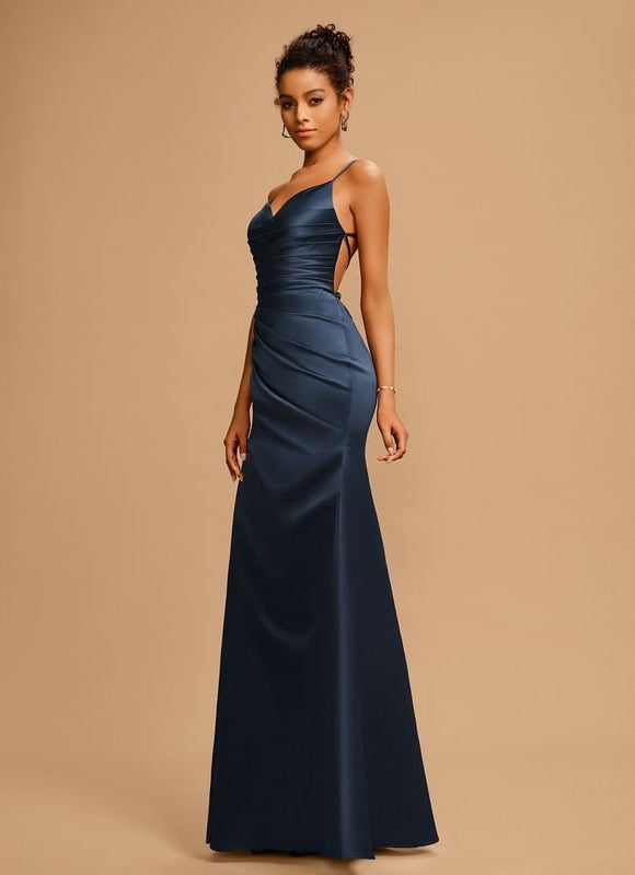 Robe De Bal Satin Bleu Marine - gallery 3