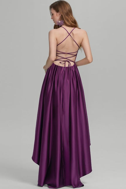 Robe De Bal Satinée Violet Asymétrique - gallery 2