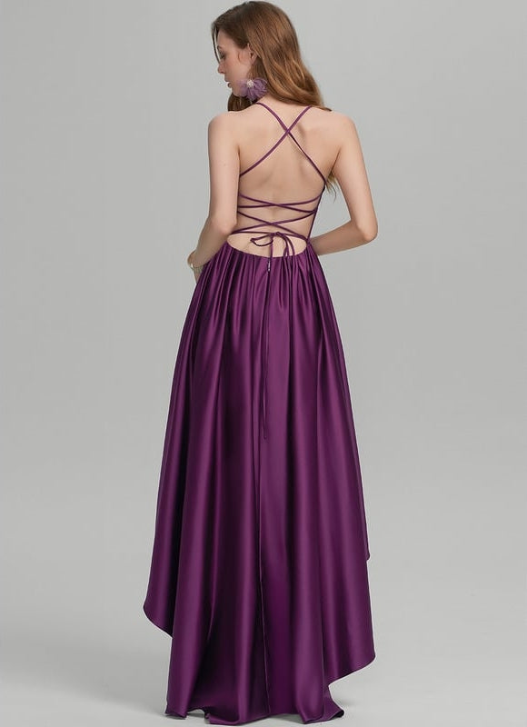 Robe De Bal Satinée Violet Asymétrique - gallery 2