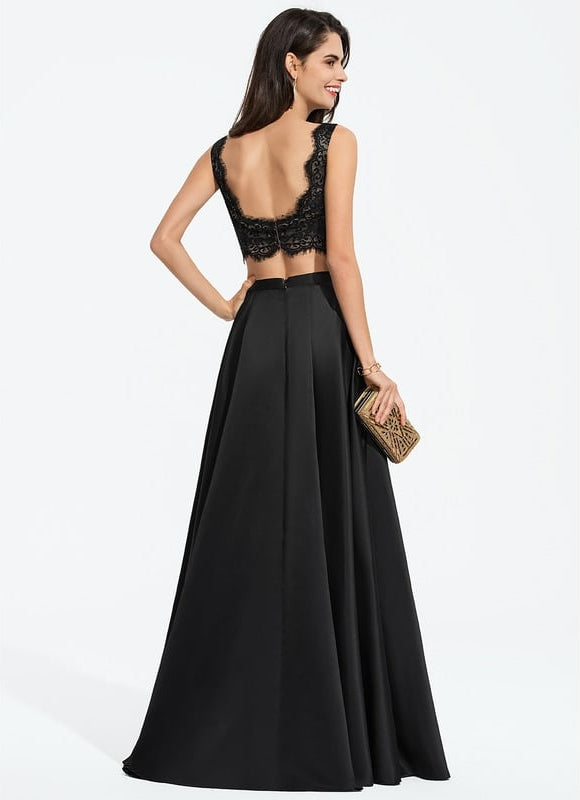 Robe De Bal Satinée À Fente - gallery 1