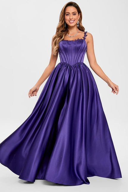 Robe De Bal Satinée Violette - gallery 1