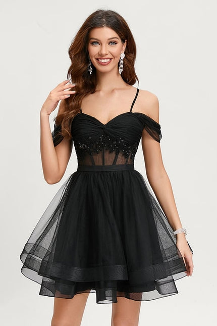 Robe De Bal Tulle Noire Élégante - gallery 1