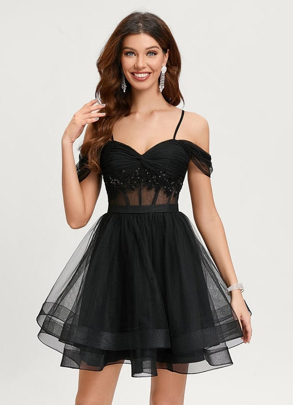 Robe De Bal Tulle Noire Élégante - gallery 1