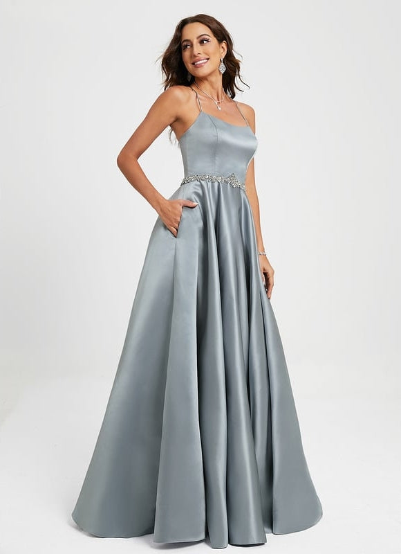 Robe De Bal Satin Bleu Poudré - gallery 3