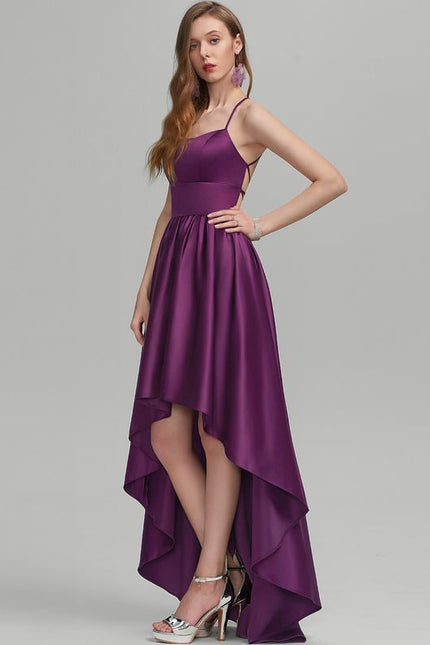 Robe De Bal Satinée Violet Asymétrique - gallery 3