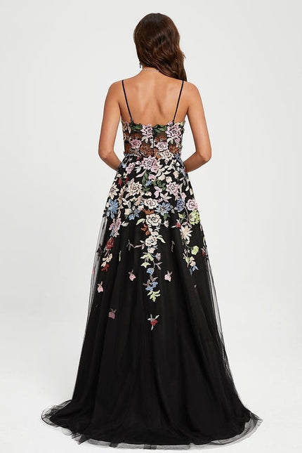 Robe De Bal Florale Tulle Noir - gallery 5