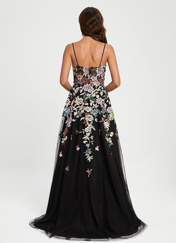 Robe De Bal Florale Tulle Noir - gallery 5