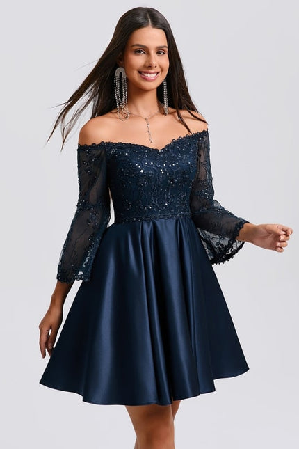 Robe De Bal Satin Marine Embellie - gallery 1