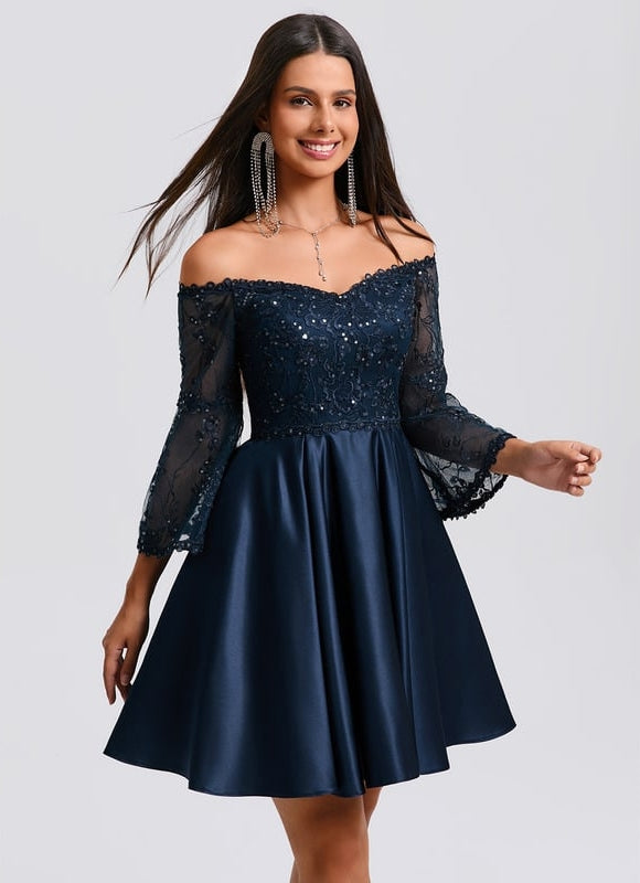 Robe De Bal Satin Marine Embellie - gallery 1