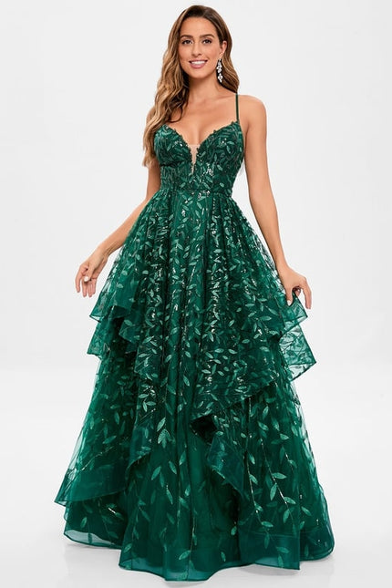 Robe De Bal Émeraude Superposée - gallery 1