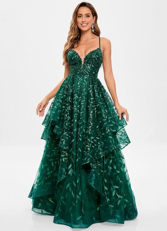 Robe De Bal Émeraude Superposée - gallery 1