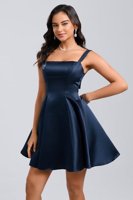 Robe De Bal Satin Marine Élégante - gallery 5
