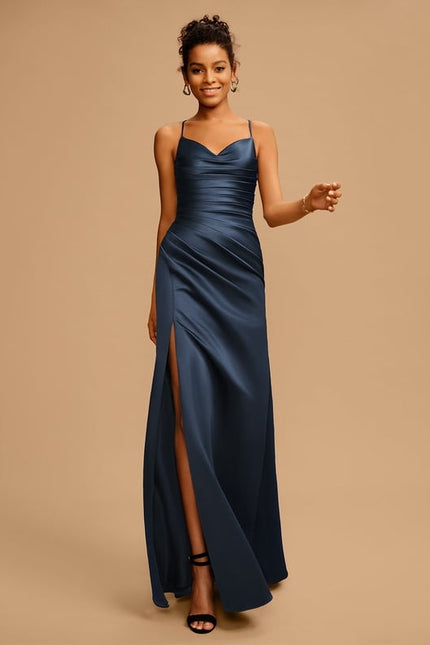 Robe De Bal Satin Bleu Marine