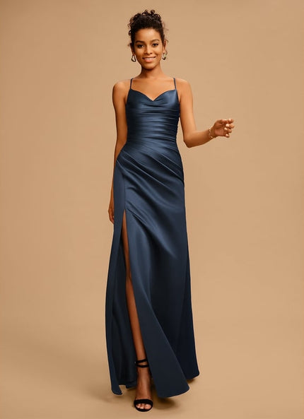 Robe De Bal Satin Bleu Marine