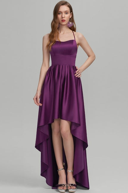 Robe De Bal Satinée Violet Asymétrique - gallery 1