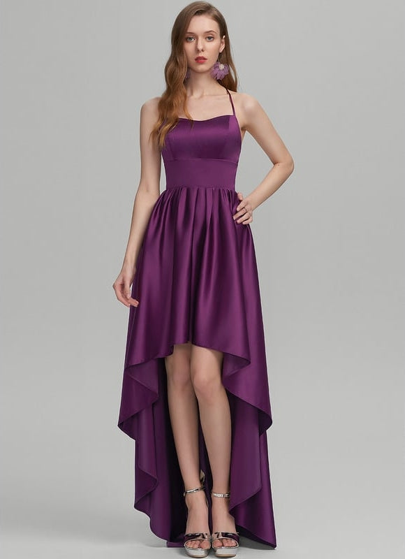 Robe De Bal Satinée Violet Asymétrique - gallery 1